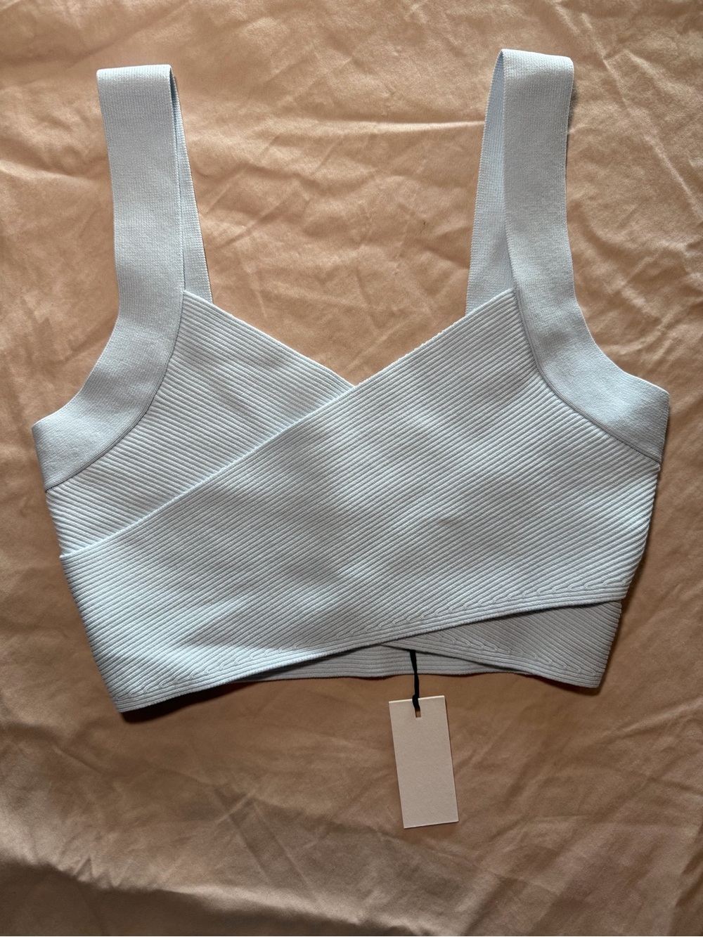 Aritzia Pale Blue Ribbed Cross-Front Crop Top